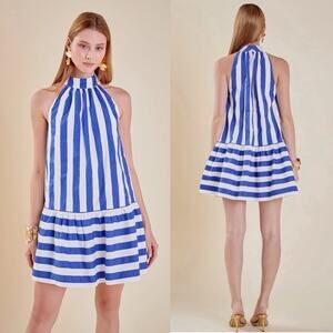 English Factory Striped Halter Mini Dress stripe Blue white Size S Coastal prep